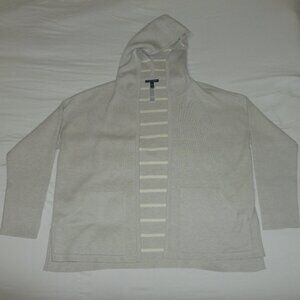 Eileen Fisher Pearl Organic Cotton Silk Double Knit Reversible Hooded Sweater M